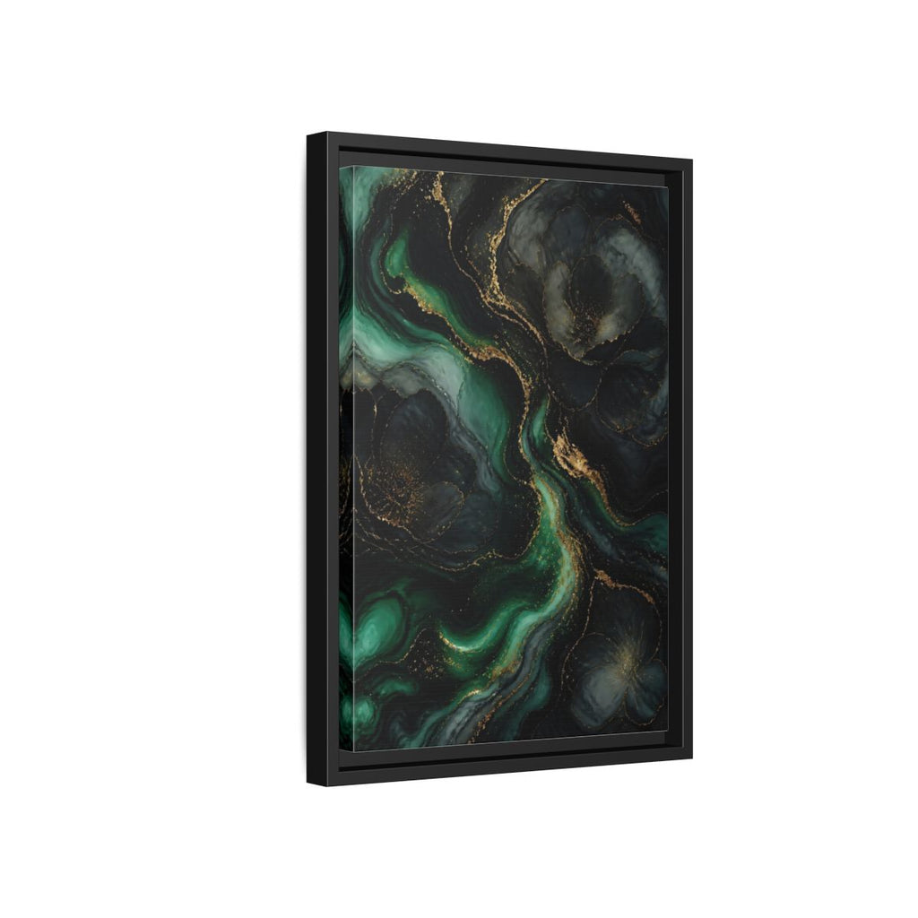 Side Mockup 6. Abstract Abstract Floral Emerald Gold Abstract shown as stretched canvas wall art