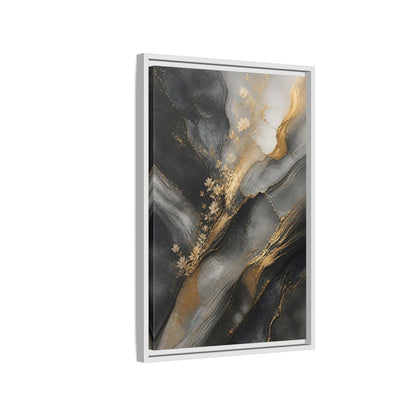 Side Mockup 1. Abstract Abstract Florals Dark Grey Gold Abstract shown as stretched canvas wall art