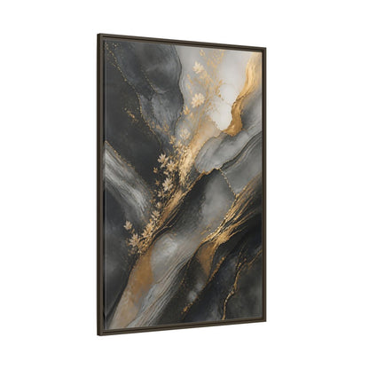 Side Mockup 8. Abstract Abstract Florals Dark Grey Gold Abstract shown as stretched canvas wall art