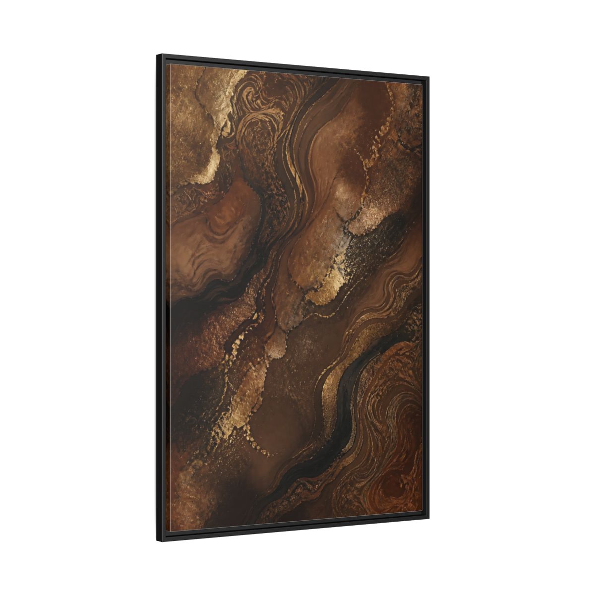 Side Mockup 12. Abstract Abstract Flow Brown And Gold Abstract shown as stretched canvas wall art