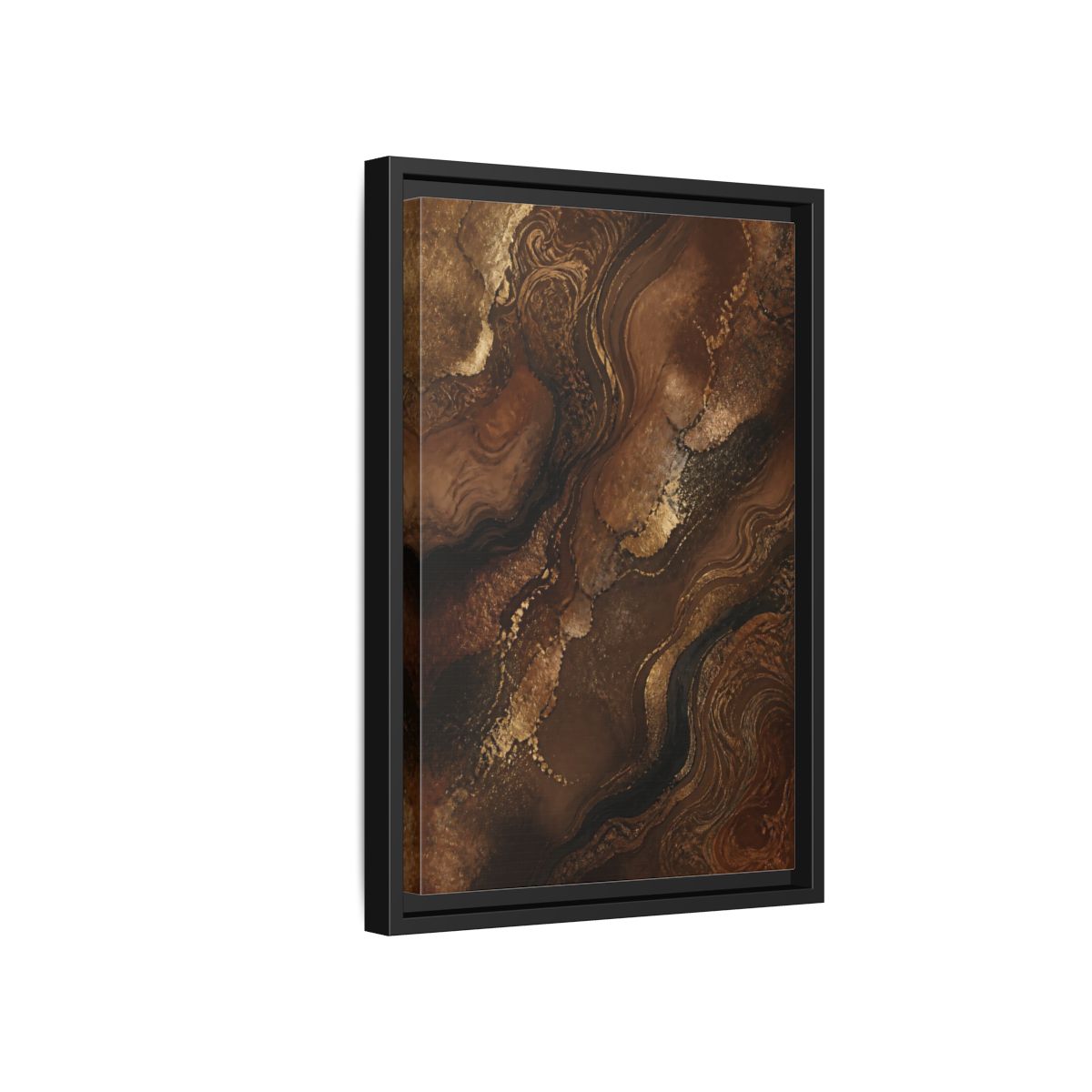 Side Mockup 6. Abstract Abstract Flow Brown And Gold Abstract shown as stretched canvas wall art