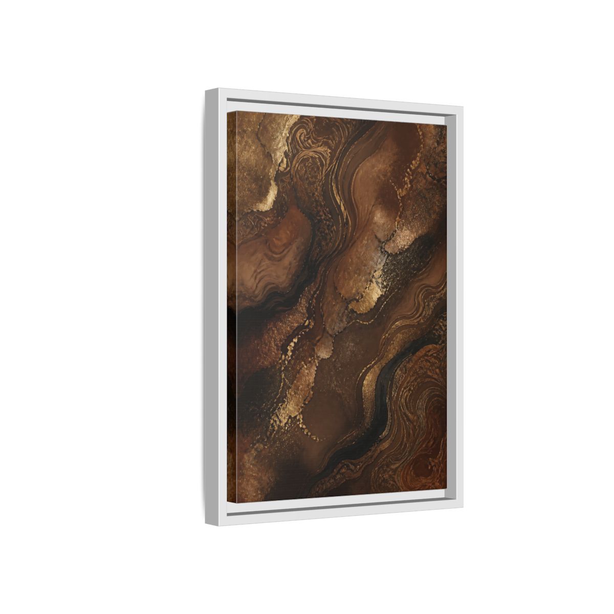 Side Mockup 4. Abstract Abstract Flow Brown And Gold Abstract shown as stretched canvas wall art