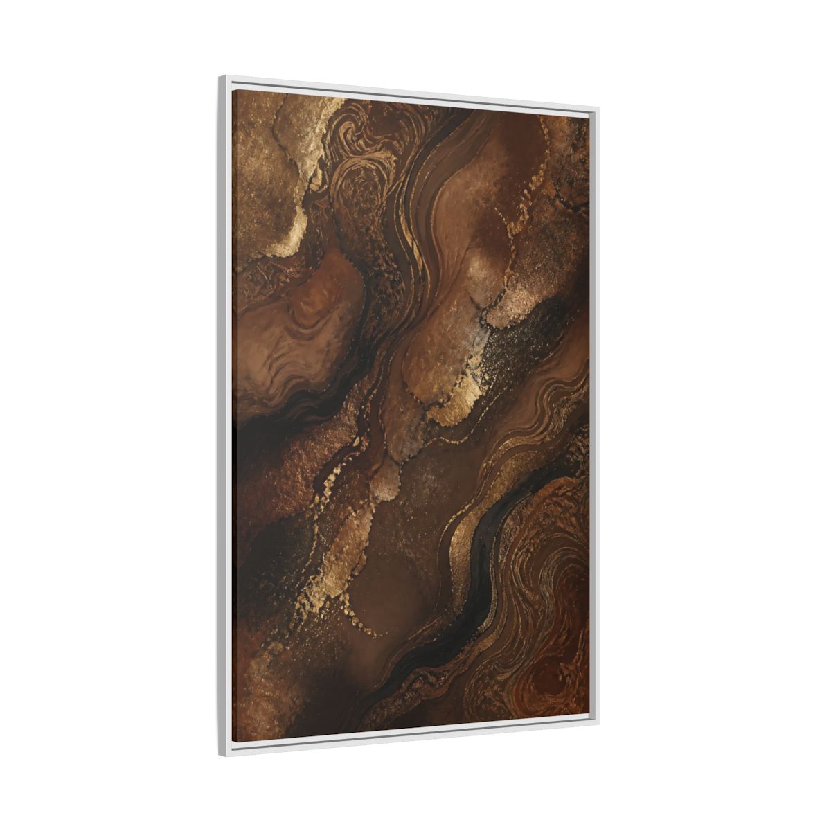 Side Mockup 7. Abstract Abstract Flow Brown And Gold Abstract shown as stretched canvas wall art