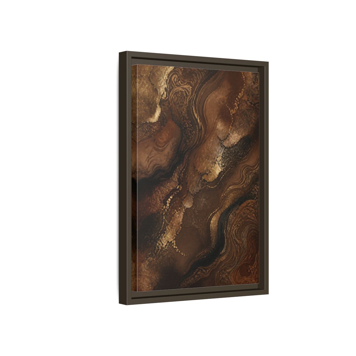 Side Mockup 5. Abstract Abstract Flow Brown And Gold Abstract shown as stretched canvas wall art