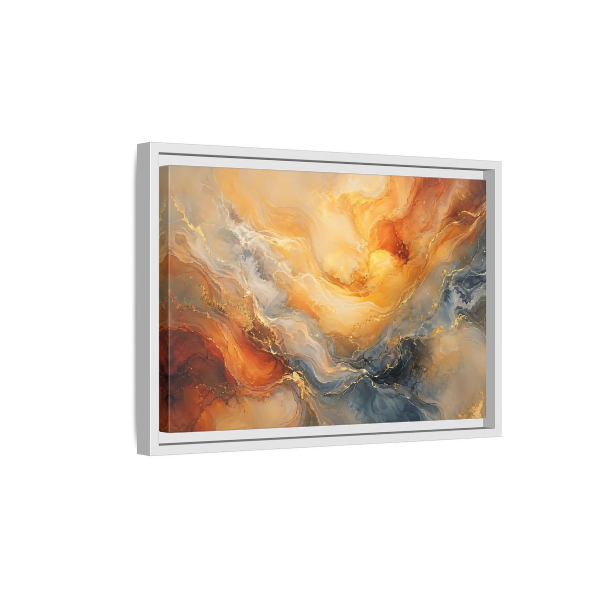 Side Mockup 4. Abstract Abstract Flow Gold And Blue Abstract shown as stretched canvas wall art