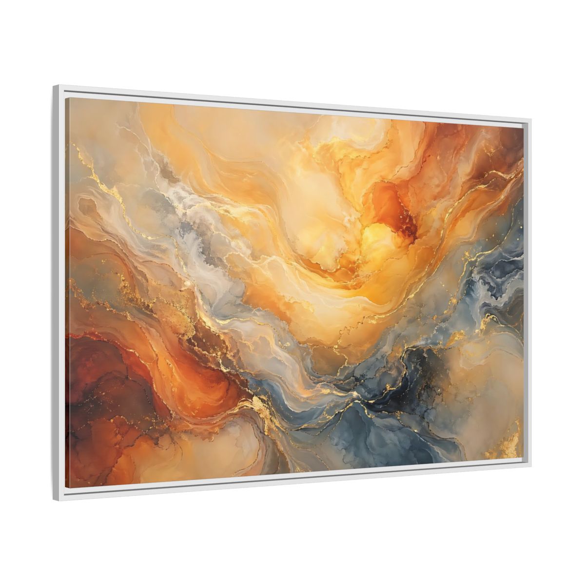 Side Mockup 7. Abstract Abstract Flow Gold And Blue Abstract shown as stretched canvas wall art