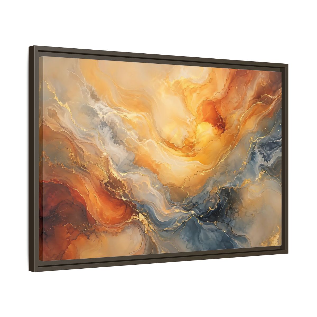 Side Mockup 11. Abstract Abstract Flow Gold And Blue Abstract shown as stretched canvas wall art