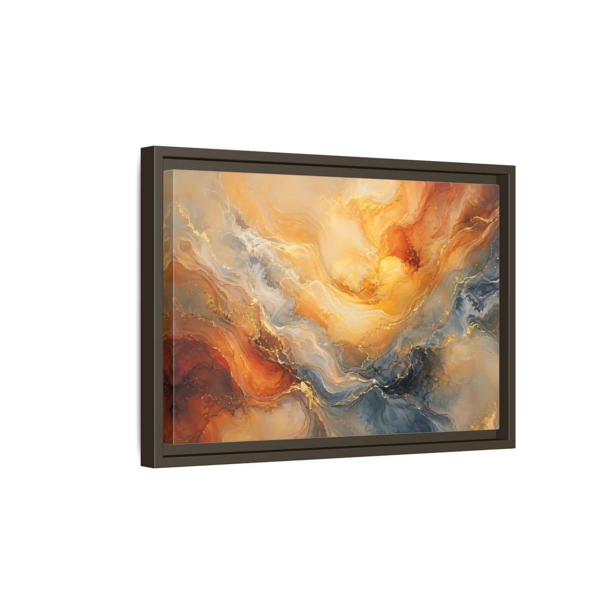 Side Mockup 5. Abstract Abstract Flow Gold And Blue Abstract shown as stretched canvas wall art