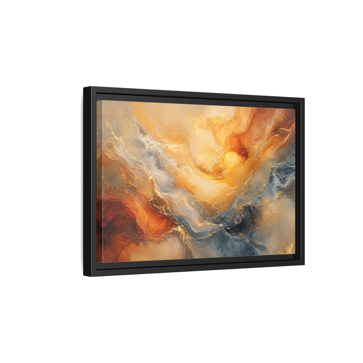 Side Mockup 6. Abstract Abstract Flow Gold And Blue Abstract shown as stretched canvas wall art