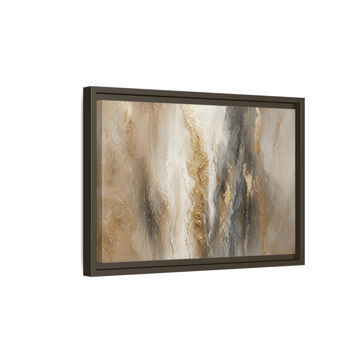 Side Mockup 5. Abstract Abstract Flow Gold And Gray Abstract shown as stretched canvas wall art