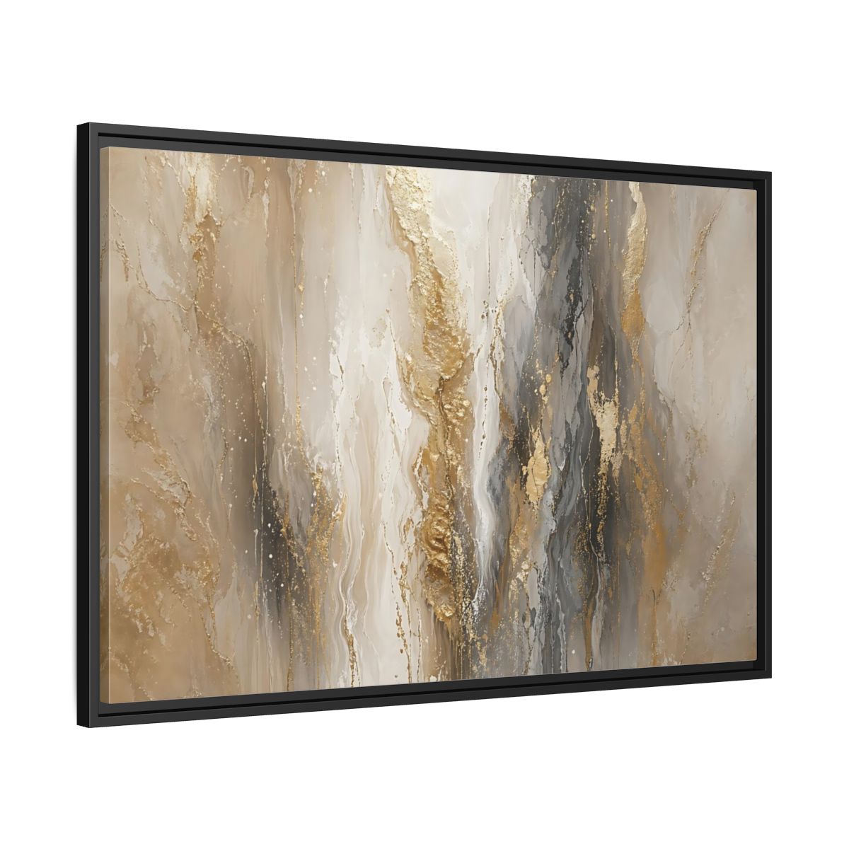 Side Mockup 13. Abstract Abstract Flow Gold And Gray Abstract shown as stretched canvas wall art