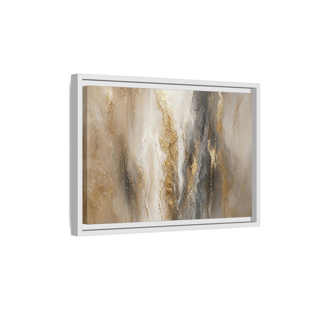 Side Mockup 4. Abstract Abstract Flow Gold And Gray Abstract shown as stretched canvas wall art