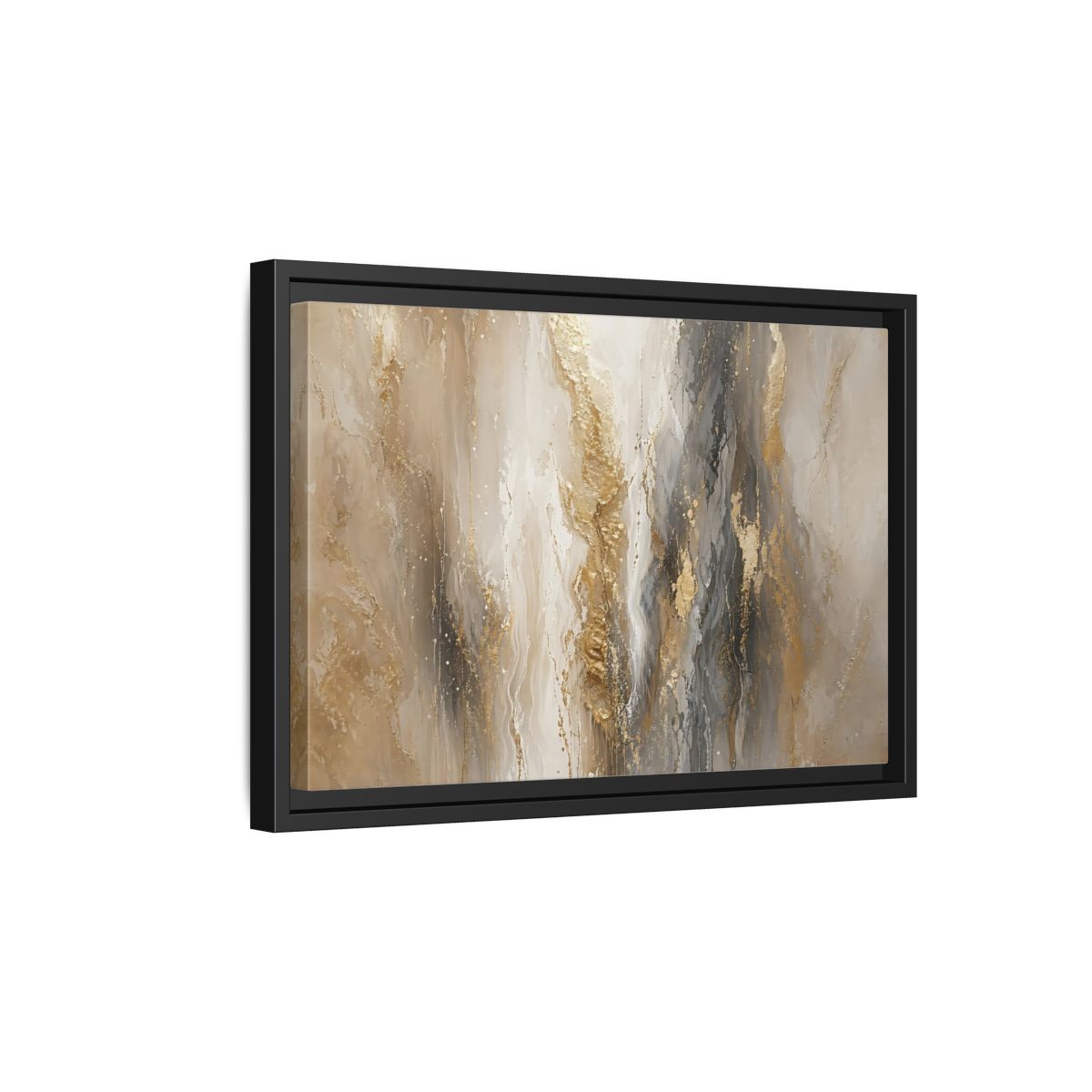 Side Mockup 6. Abstract Abstract Flow Gold And Gray Abstract shown as stretched canvas wall art