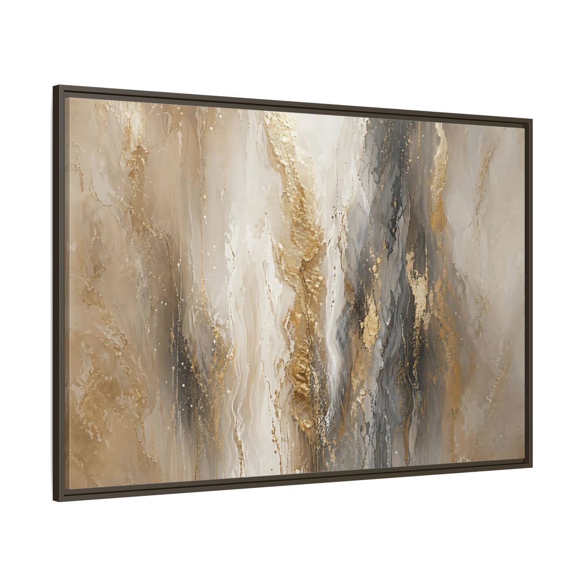 Side Mockup 8. Abstract Abstract Flow Gold And Gray Abstract shown as stretched canvas wall art