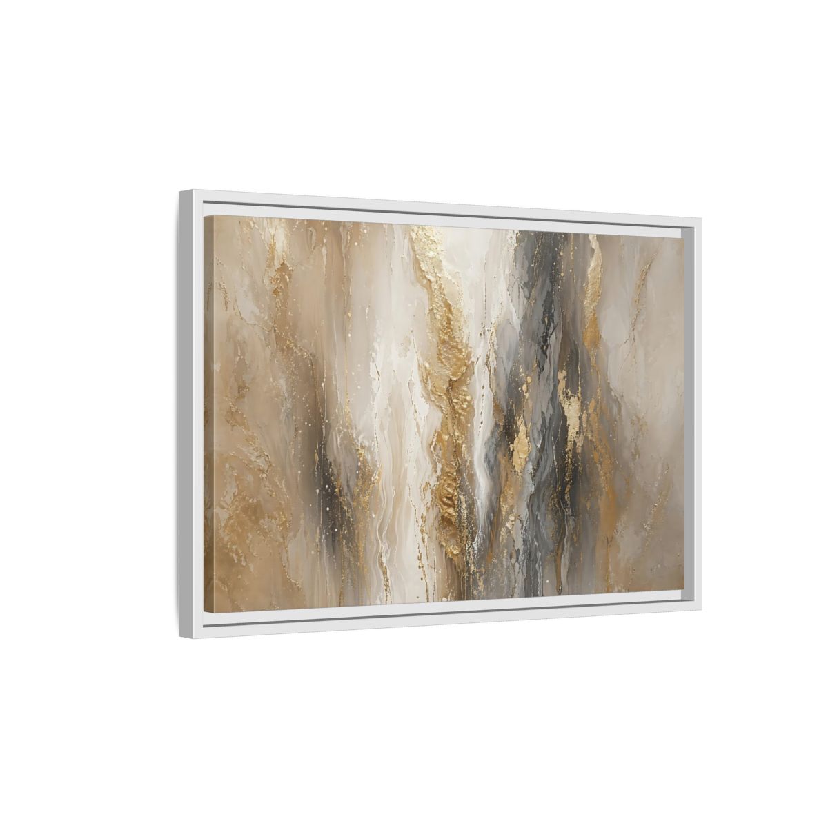 Side Mockup 1. Abstract Abstract Flow Gold And Gray Abstract shown as stretched canvas wall art