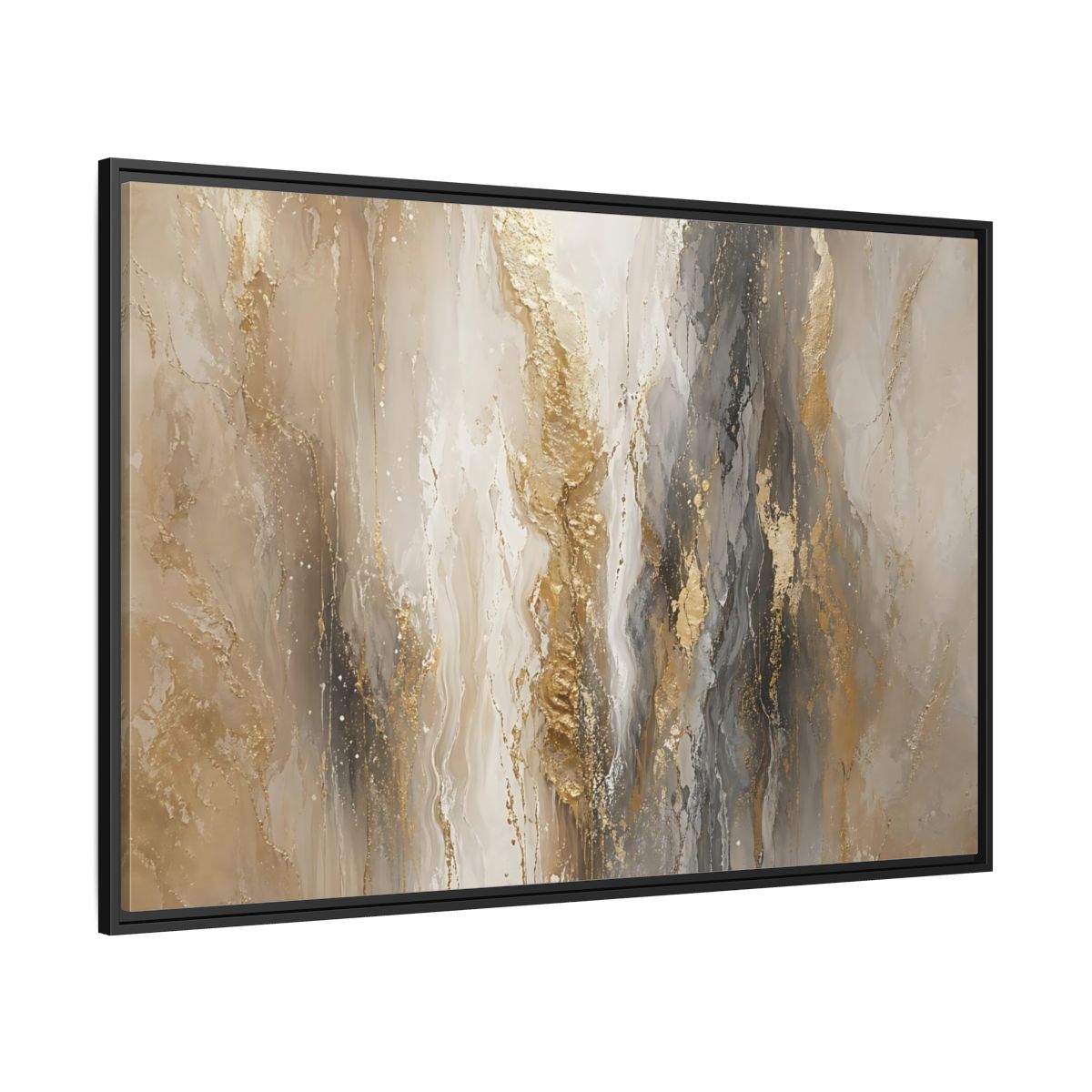 Side Mockup 12. Abstract Abstract Flow Gold And Gray Abstract shown as stretched canvas wall art