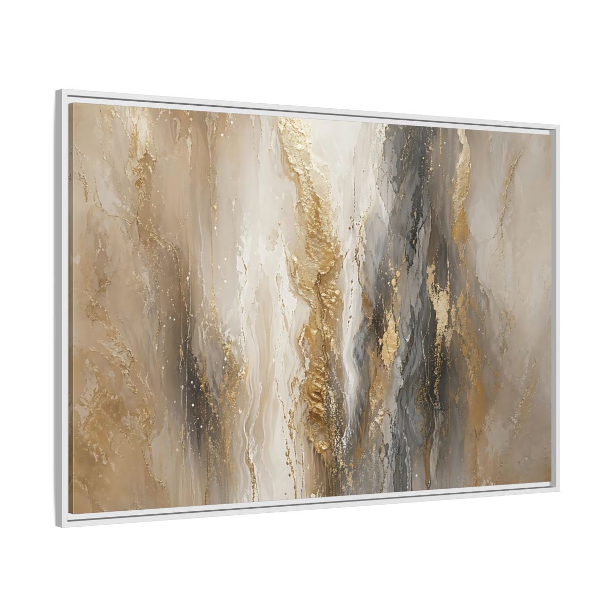 Side Mockup 7. Abstract Abstract Flow Gold And Gray Abstract shown as stretched canvas wall art