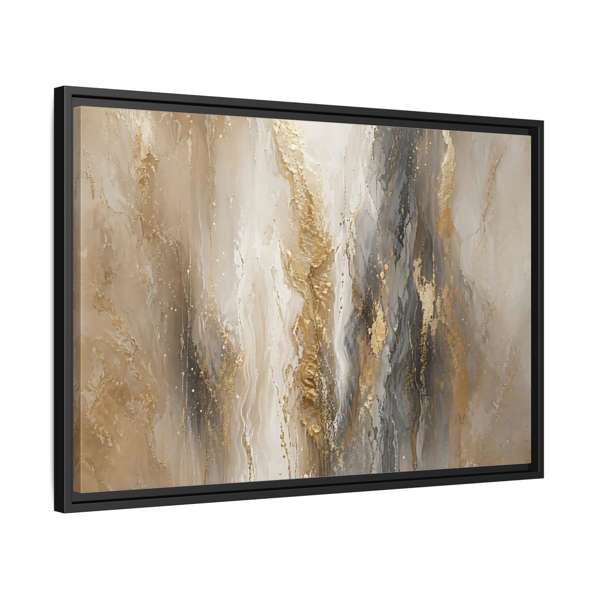 Side Mockup 14. Abstract Abstract Flow Gold And Gray Abstract shown as stretched canvas wall art