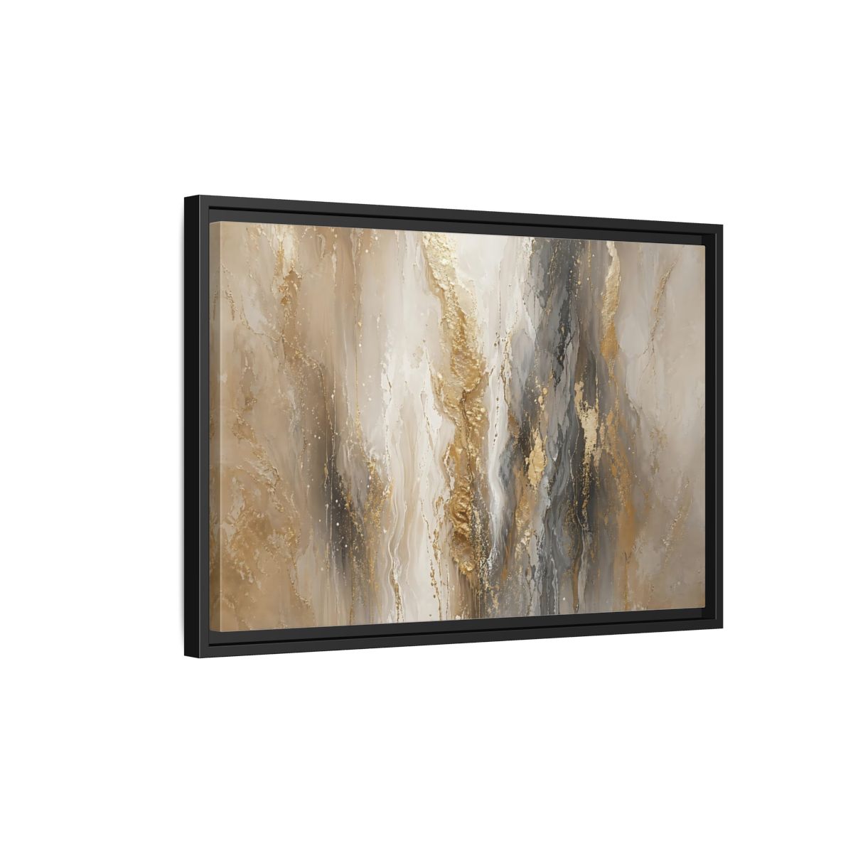 Side Mockup 3. Abstract Abstract Flow Gold And Gray Abstract shown as stretched canvas wall art