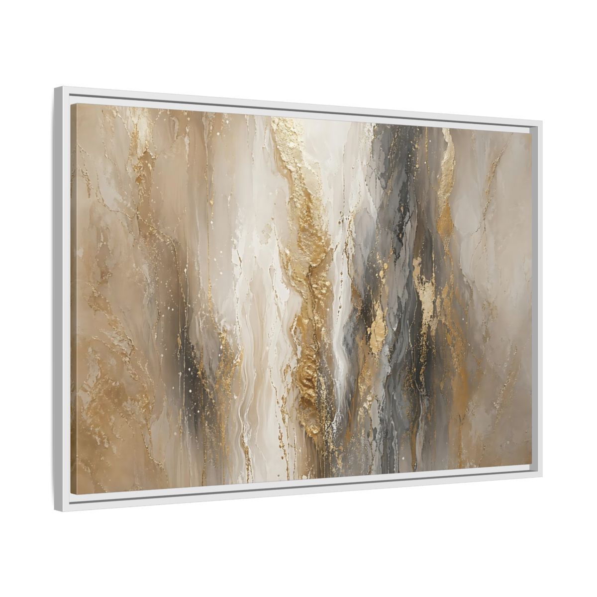 Side Mockup 9. Abstract Abstract Flow Gold And Gray Abstract shown as stretched canvas wall art