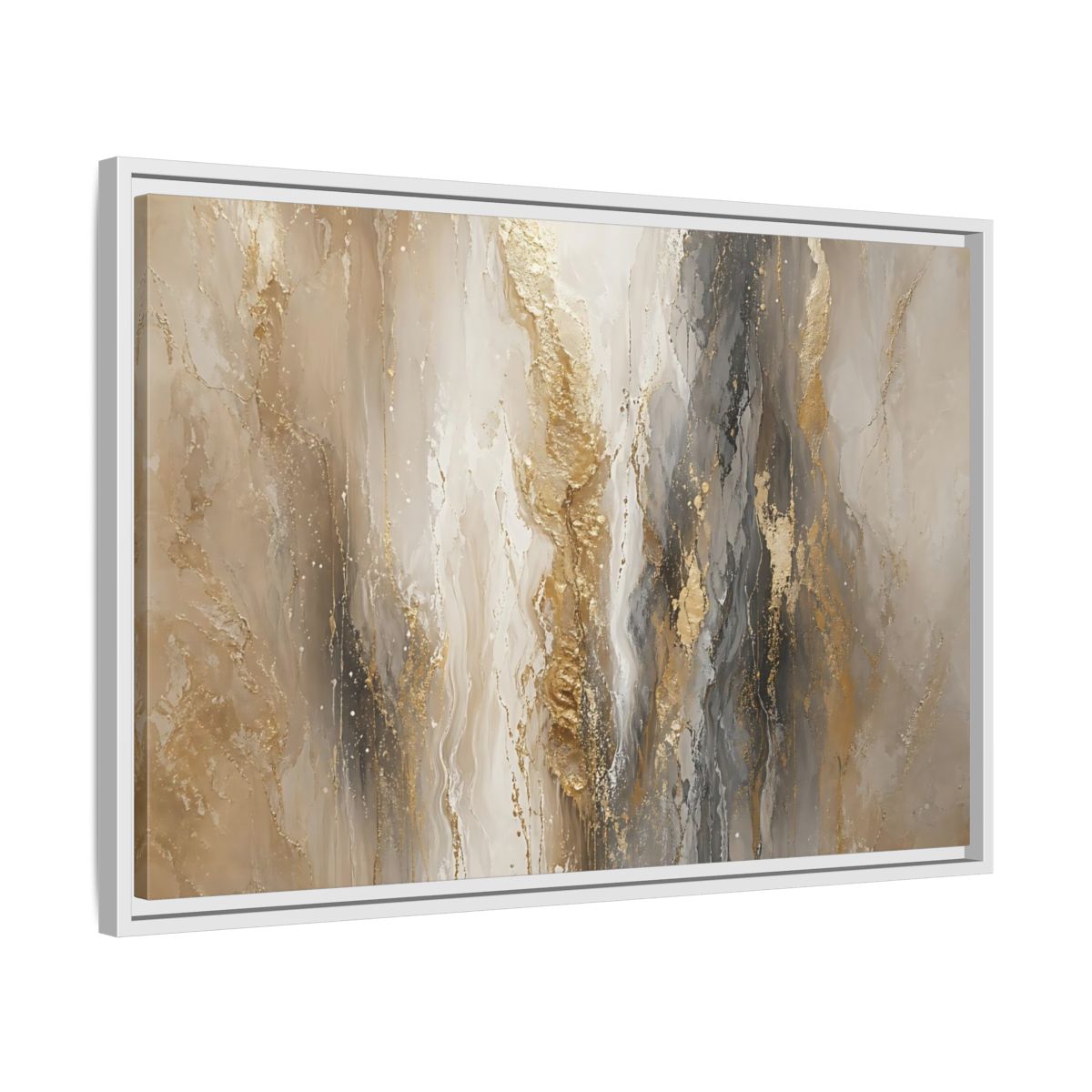 Side Mockup 10. Abstract Abstract Flow Gold And Gray Abstract shown as stretched canvas wall art