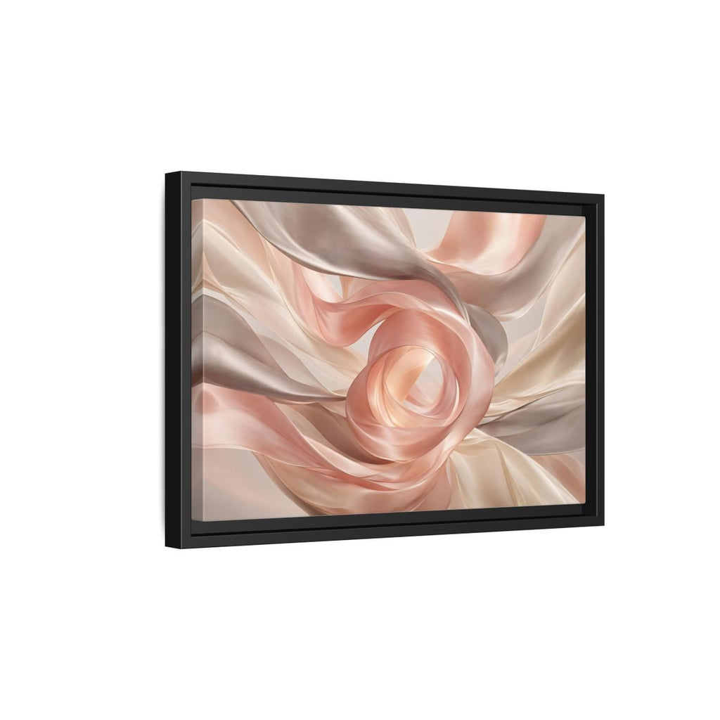 Side Mockup 6. Abstract Flowing Fabric Blush And Gold shown as stretched canvas wall art