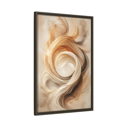 Side Mockup 11. Abstract Flowing Fabric Brown And Gold shown as stretched canvas wall art