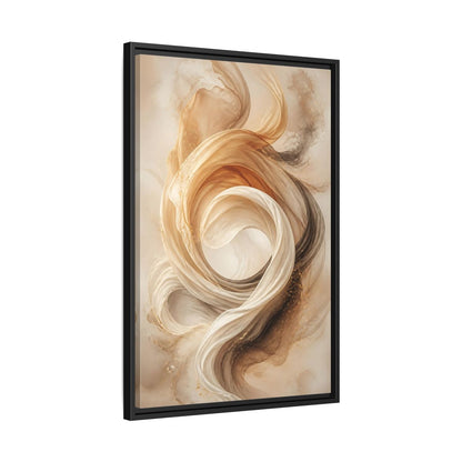 Side Mockup 14. Abstract Flowing Fabric Brown And Gold shown as stretched canvas wall art