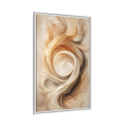 Side Mockup 9. Abstract Flowing Fabric Brown And Gold shown as stretched canvas wall art