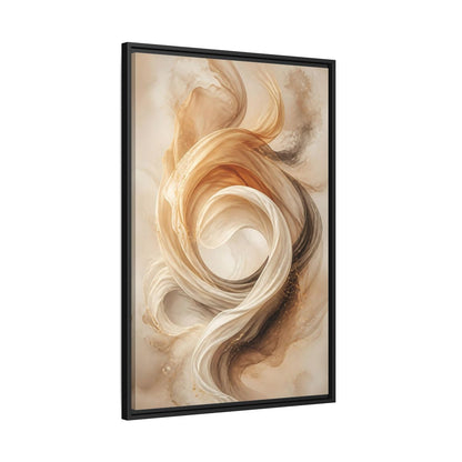 Side Mockup 13. Abstract Flowing Fabric Brown And Gold shown as stretched canvas wall art