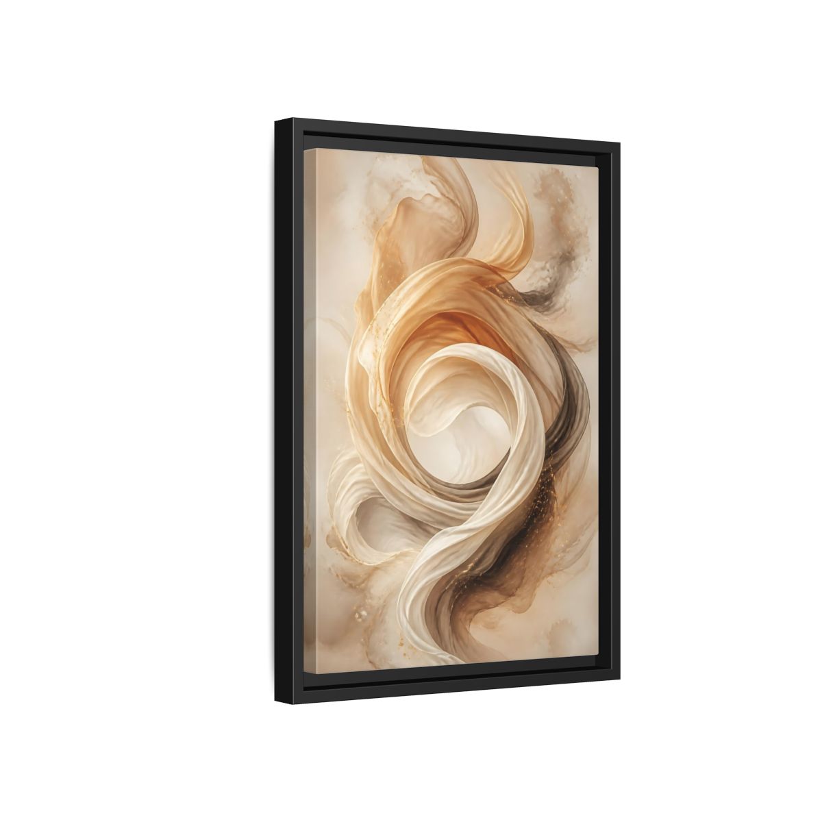 Side Mockup 6. Abstract Flowing Fabric Brown And Gold shown as stretched canvas wall art