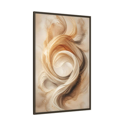 Side Mockup 8. Abstract Flowing Fabric Brown And Gold shown as stretched canvas wall art