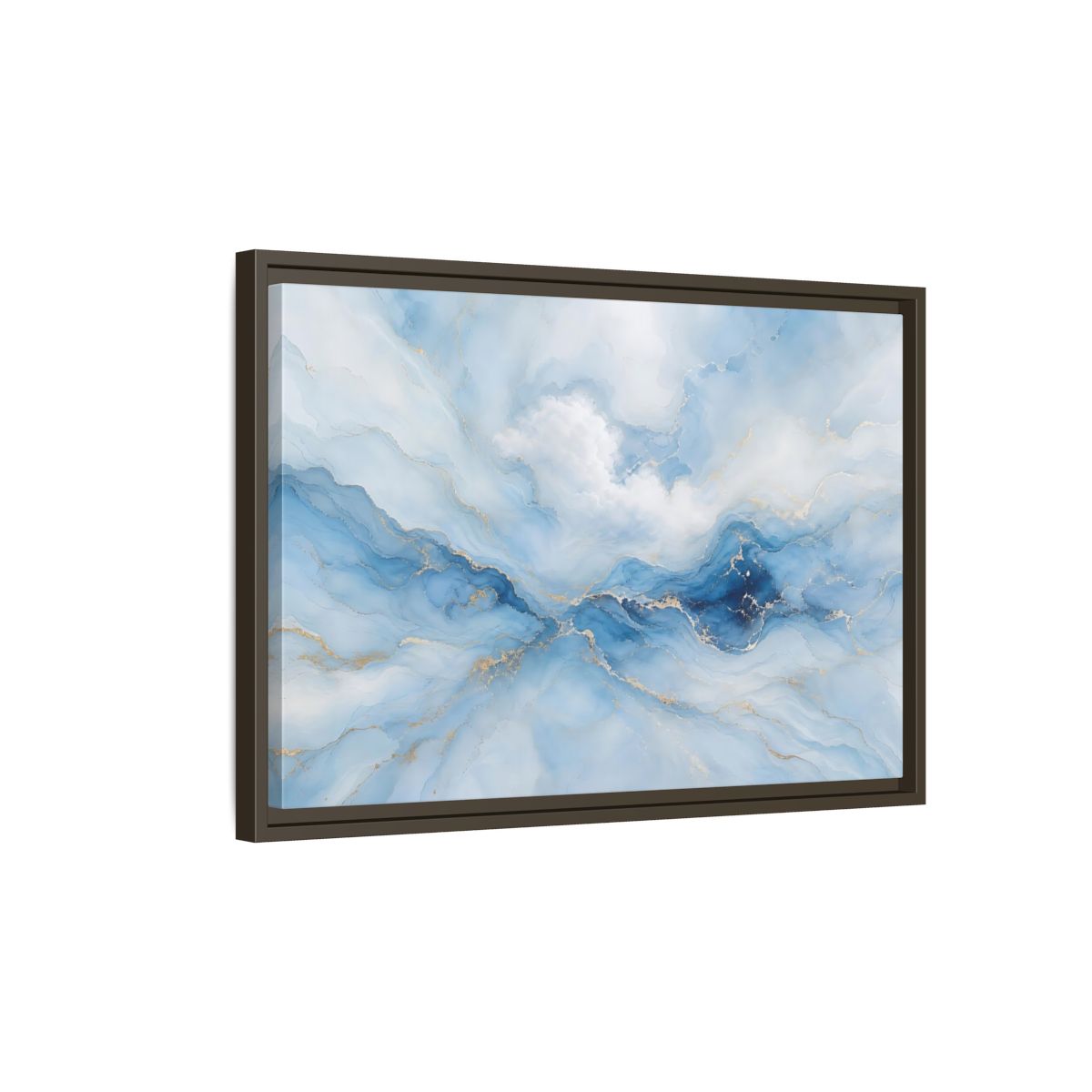 Side Mockup 2. Abstract Fluid Art Blue And Gold Fluid Art shown as stretched canvas wall art