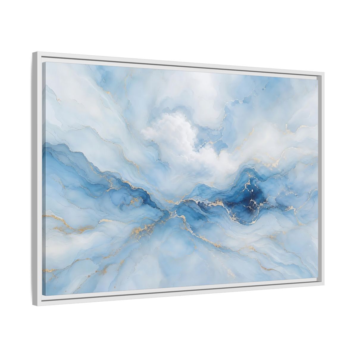 Side Mockup 9. Abstract Fluid Art Blue And Gold Fluid Art shown as stretched canvas wall art