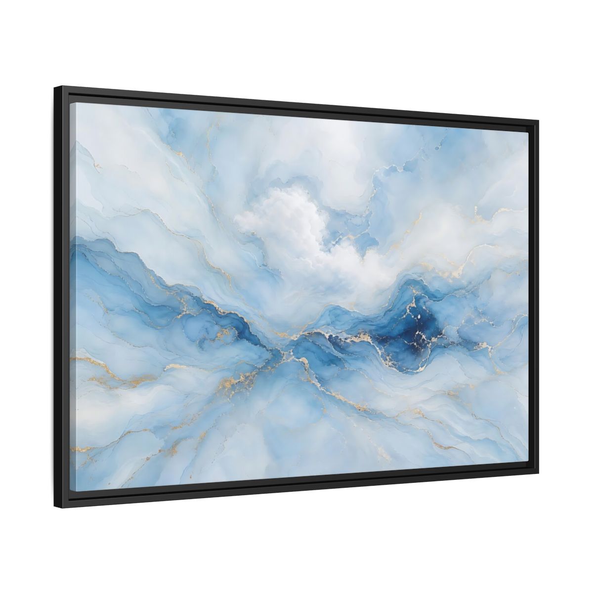 Side Mockup 13. Abstract Fluid Art Blue And Gold Fluid Art shown as stretched canvas wall art