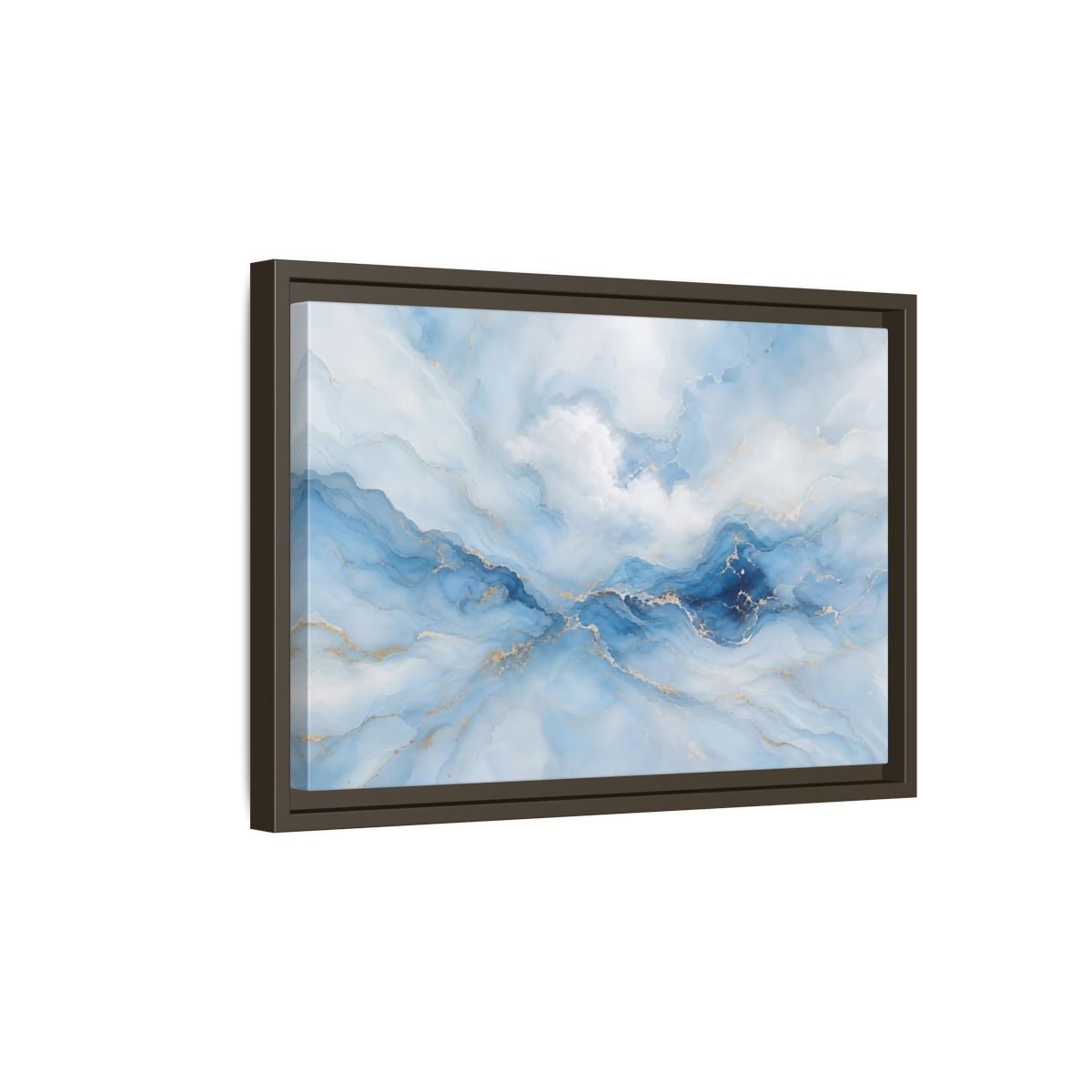 Side Mockup 5. Abstract Fluid Art Blue And Gold Fluid Art shown as stretched canvas wall art