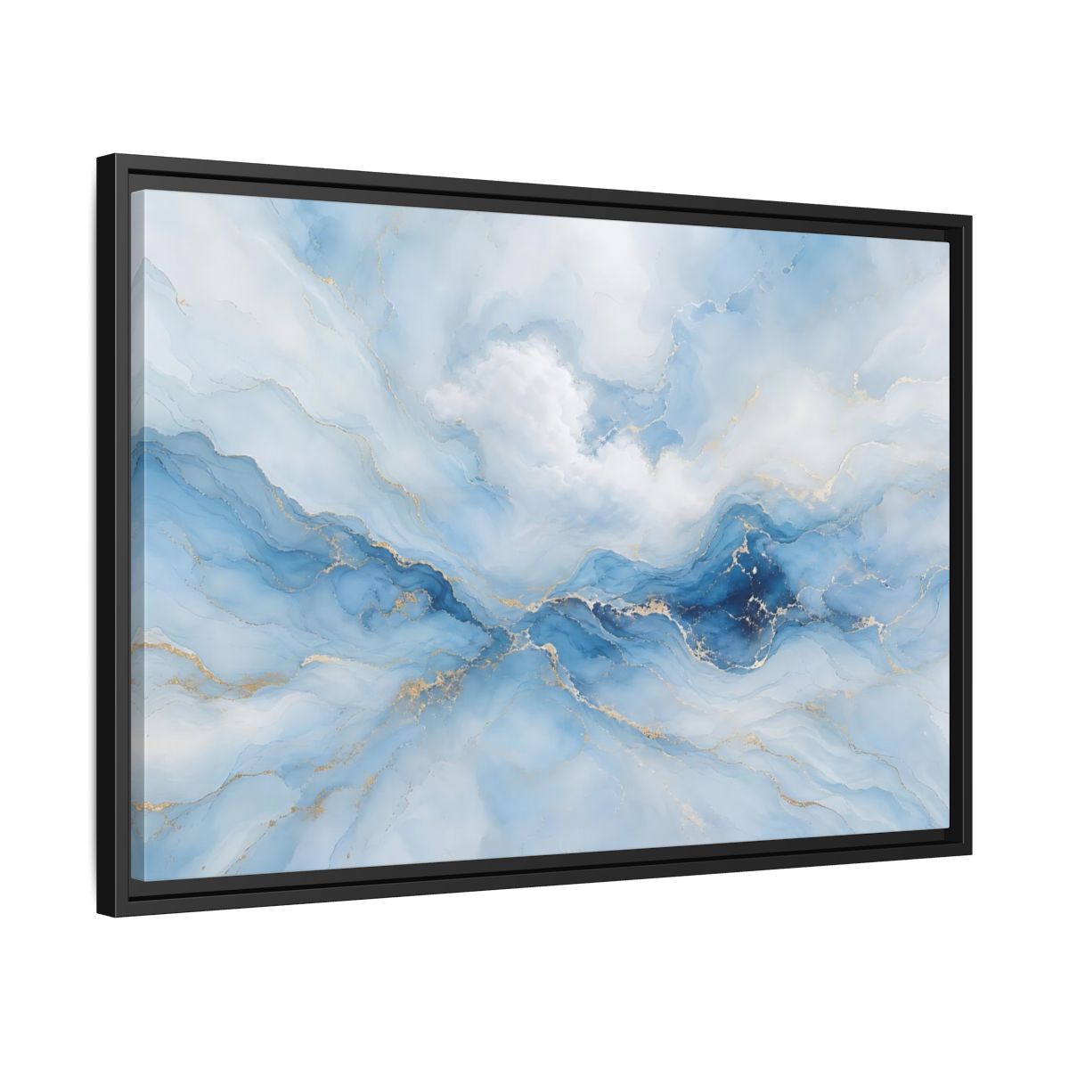 Side Mockup 14. Abstract Fluid Art Blue And Gold Fluid Art shown as stretched canvas wall art