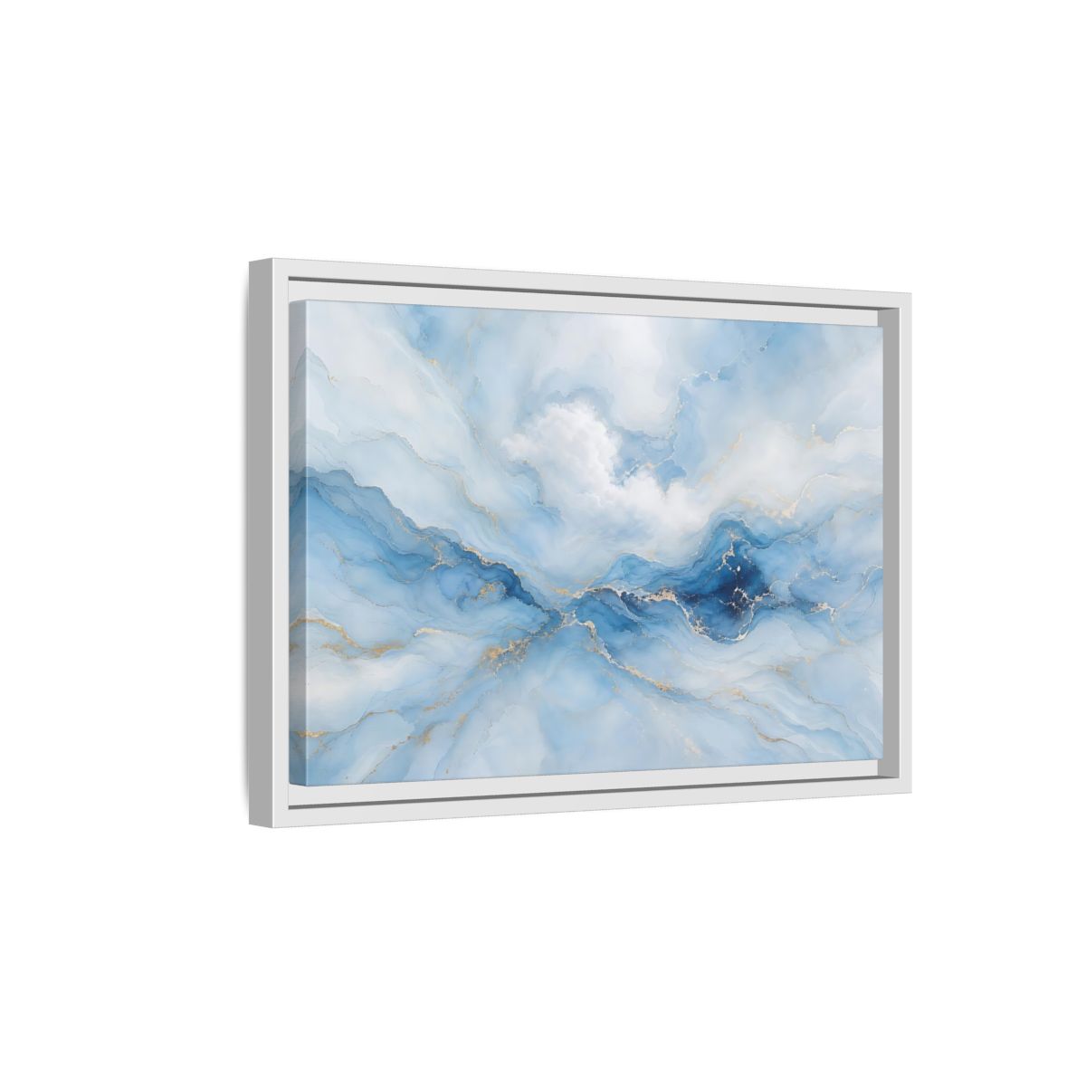 Side Mockup 4. Abstract Fluid Art Blue And Gold Fluid Art shown as stretched canvas wall art