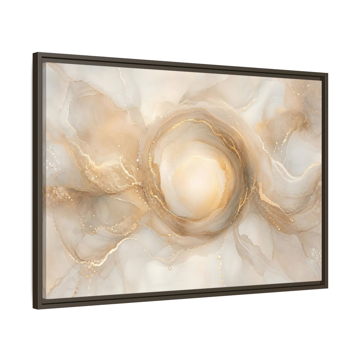 Main Mockup. Abstract Fluid Art Gold And Beige shown as stretched canvas wall art