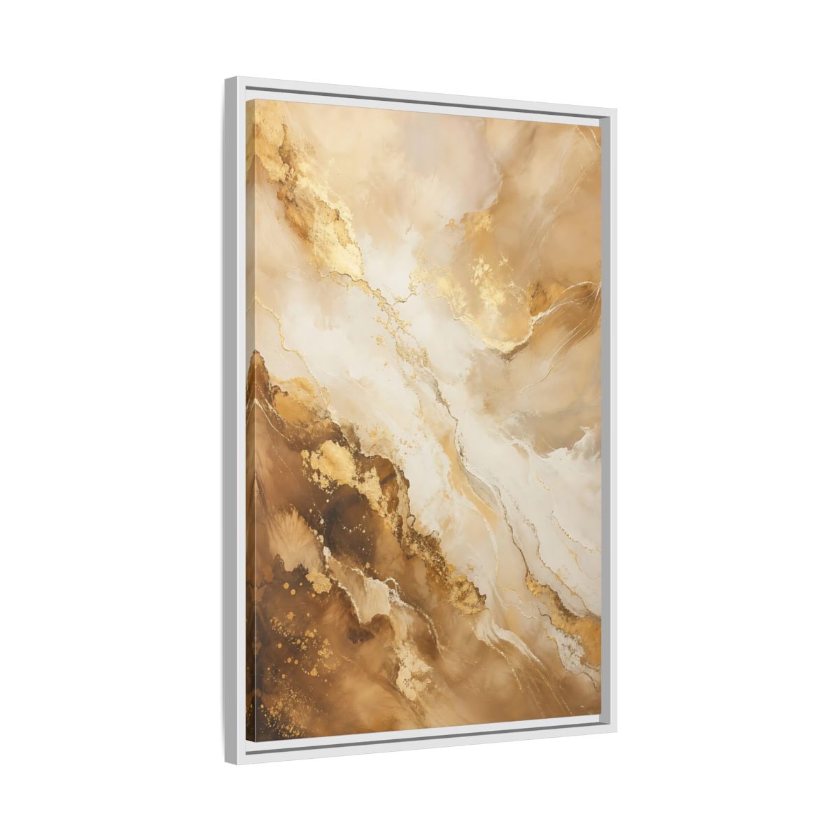 Side Mockup 10. Abstract Fluid Art Gold And Brown Abstract shown as stretched canvas wall art