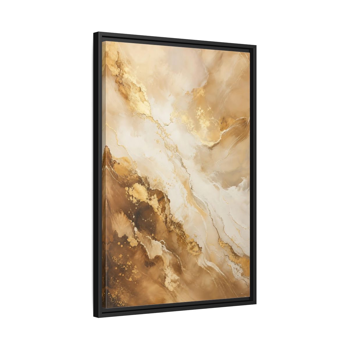 Side Mockup 14. Abstract Fluid Art Gold And Brown Abstract shown as stretched canvas wall art
