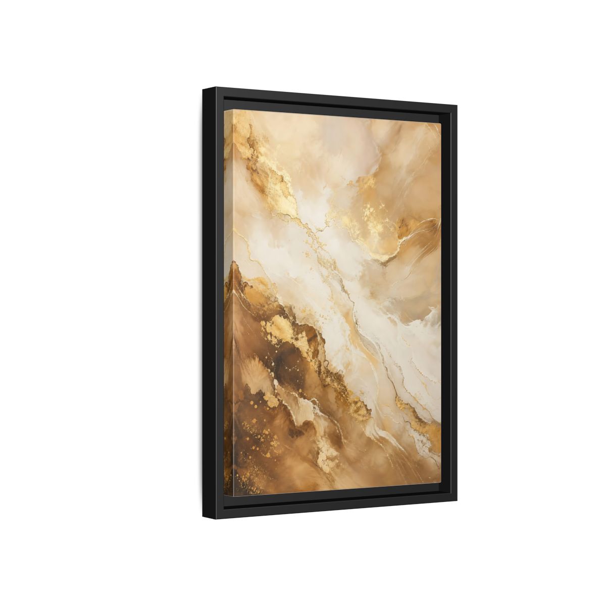 Side Mockup 6. Abstract Fluid Art Gold And Brown Abstract shown as stretched canvas wall art
