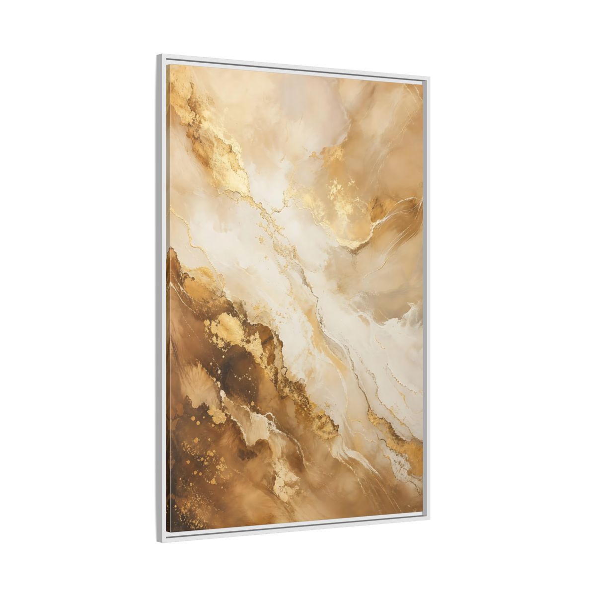 Side Mockup 7. Abstract Fluid Art Gold And Brown Abstract shown as stretched canvas wall art