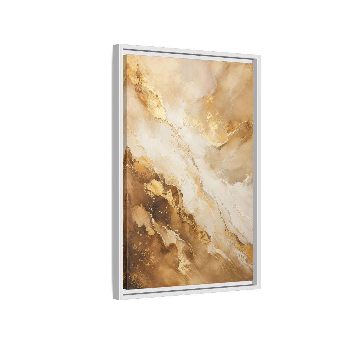 Side Mockup 1. Abstract Fluid Art Gold And Brown Abstract shown as stretched canvas wall art