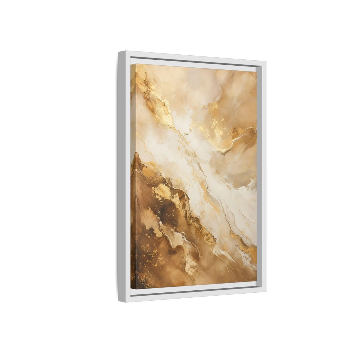 Side Mockup 4. Abstract Fluid Art Gold And Brown Abstract shown as stretched canvas wall art