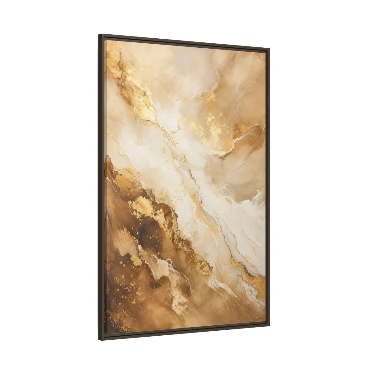 Side Mockup 8. Abstract Fluid Art Gold And Brown Abstract shown as stretched canvas wall art