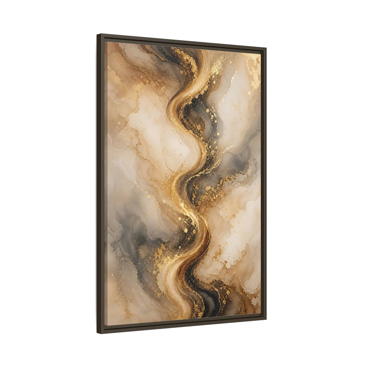 Abstract Fluid Art Gold and Gray Framed Canvas Wall Art - Living Room, Above Sofa shown as canvas wall art