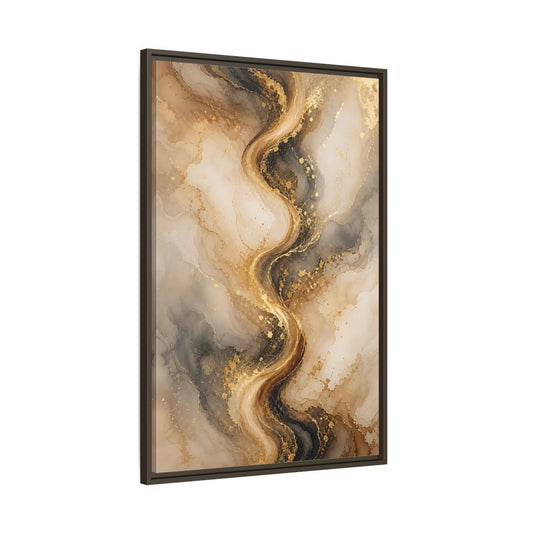 Main Mockup. Abstract Fluid Art Gold And Gray shown as stretched canvas wall art