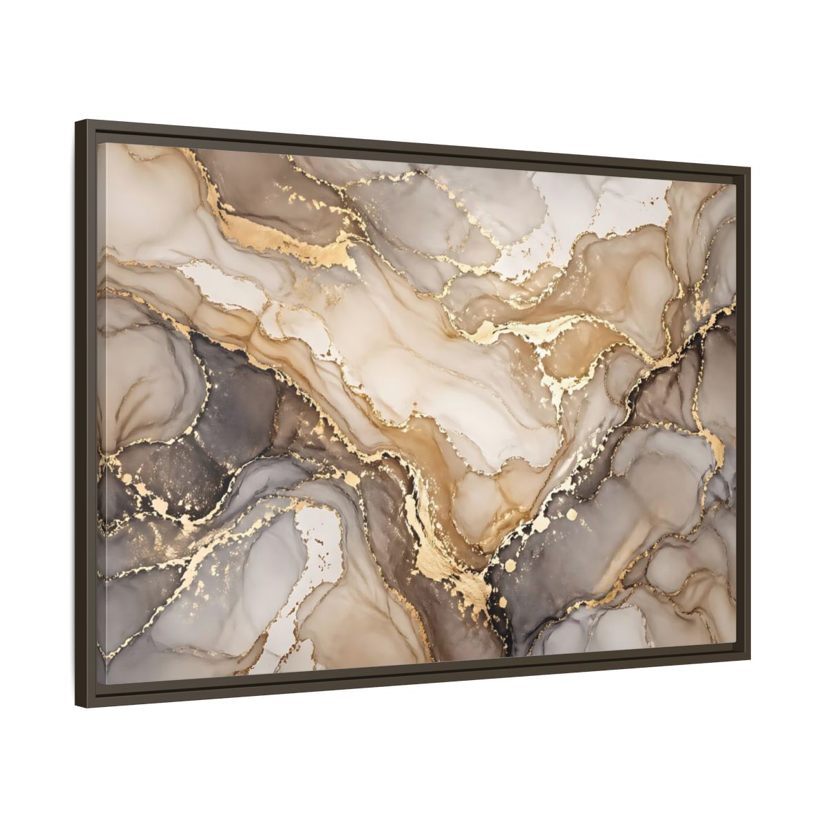 Main Mockup. Abstract Fluid Art Gold And Gray shown as stretched canvas wall art