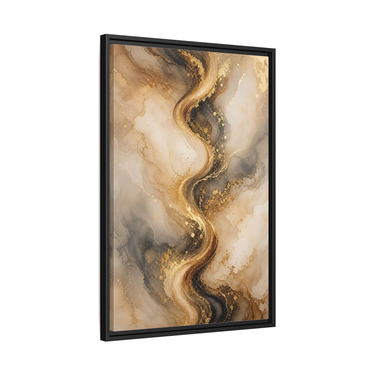 Abstract Fluid Art Gold and Gray Framed Canvas Wall Art - Living Room, Above Sofa shown as canvas wall art